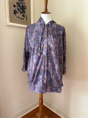 Coldwater Creek Button Front Hooded Floral Cardigan - Lavender Floral